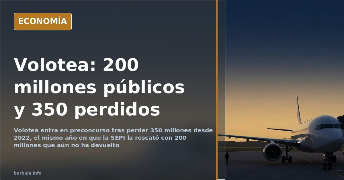 Avión de Volotea en pista de aeropuerto con cielo nublado, ilustración editorial sobre el preconcurso de acreedores de la aer