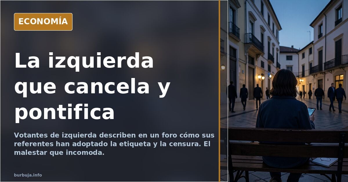 Ilustración editorial de una balanza inclinada con una etiqueta de censura sobre un lado y un megáfono sobre el otro, en azul