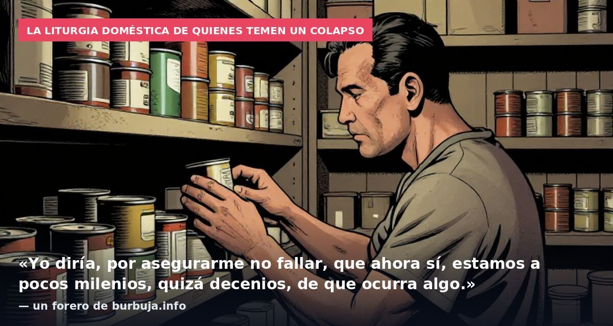 La liturgia doméstica de quienes temen un colapso: «Yo diría, por asegurarme no fallar, que ahora sí, estamos a pocos milenios, quizá decenios, de que ocurra algo.» — un forero de burbuja.info