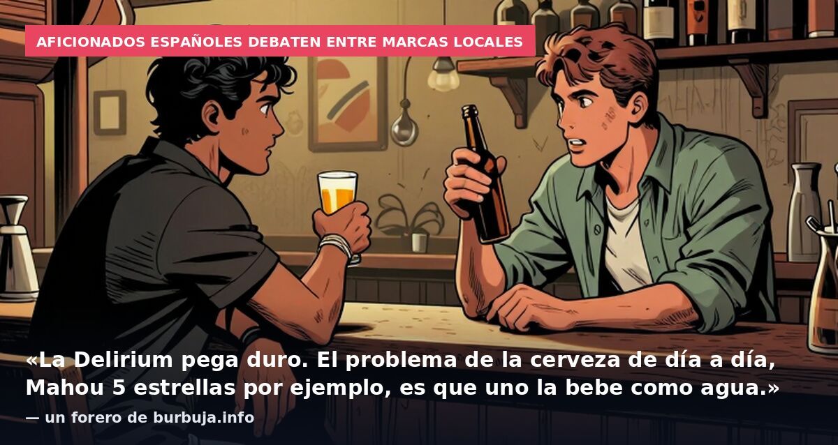 Aficionados españoles debaten entre marcas locales: «La Delirium pega duro. El problema de la cerveza de día a día, Mahou 5 estrellas por ejemplo, es que uno la bebe como agua.» — un forero de burbuja.info