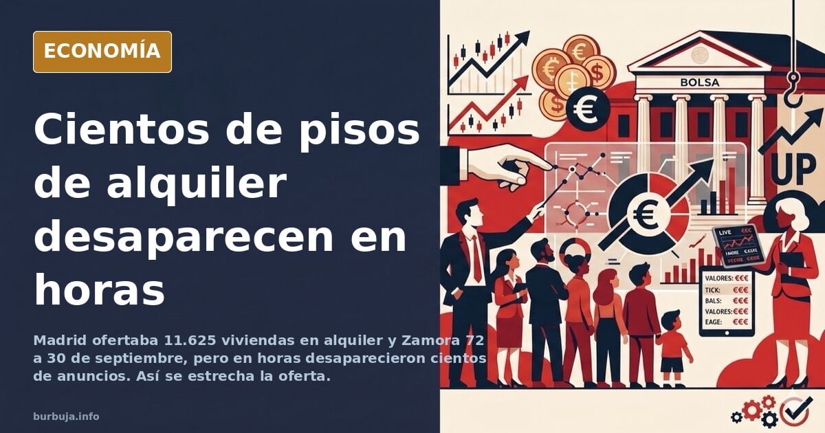 Fachada de edificios de viviendas con balcones y carteles de alquiler en una calle de una ciudad española