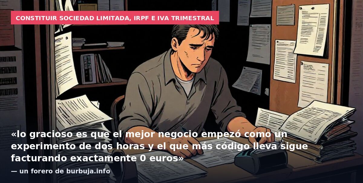 Constituir sociedad limitada, IRPF e IVA trimestral: «lo gracioso es que el mejor negocio empezó como un experimento de dos horas y el que más código lleva sigue facturando exactamente 0 euros» — un forero de burbuja.info