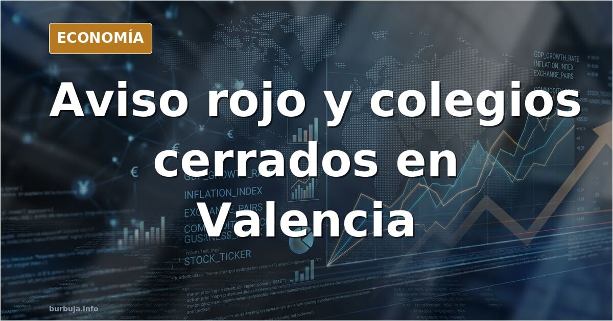 Calle urbana bajo cielo plomizo con aviso rojo por lluvias torrenciales y riesgo de inundación en zona inundable