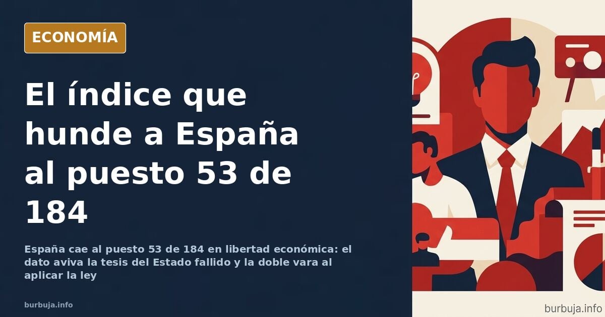 Ilustración en azul marino y oro: un edificio institucional y una balanza desigual sobre el debate del estado fallido