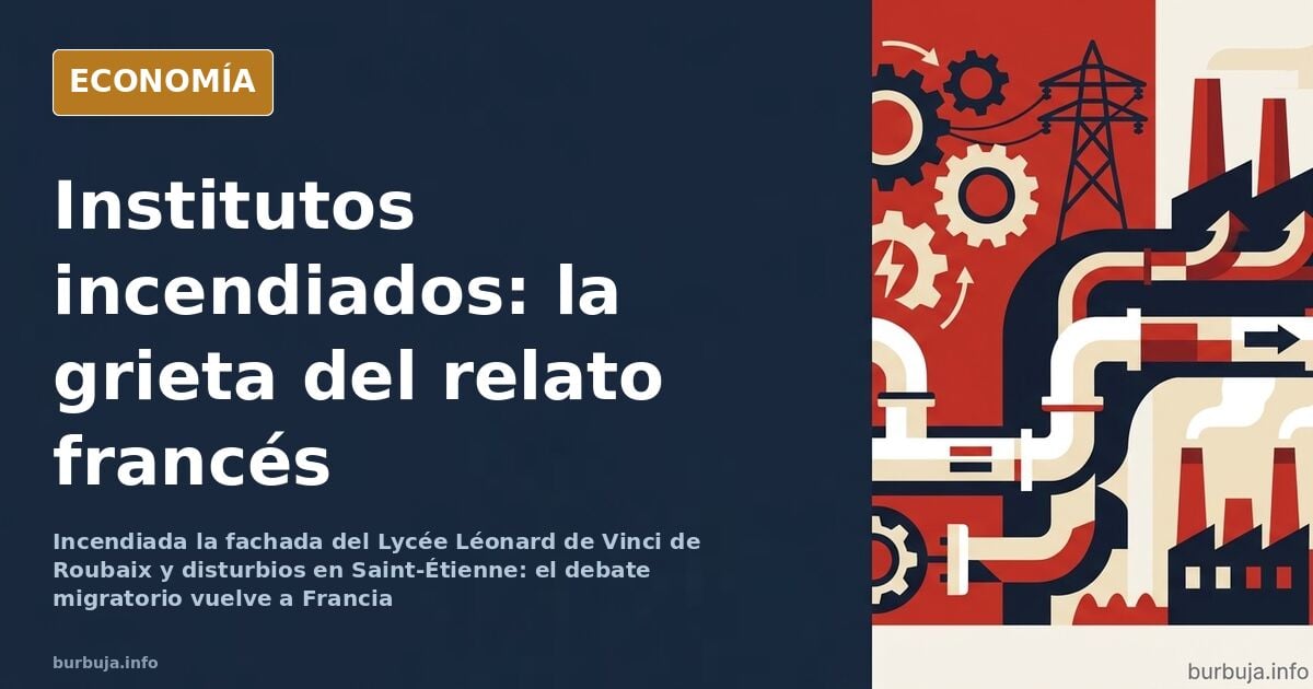 Fachada de un instituto con la puerta quemada en Roubaix, imagen difundida de los disturbios escolares en Francia