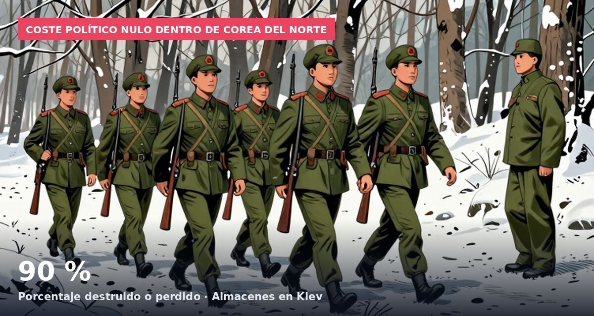 Coste político nulo dentro de Corea del Norte: 90 % Porcentaje destruido o perdido · Almacenes en Kiev