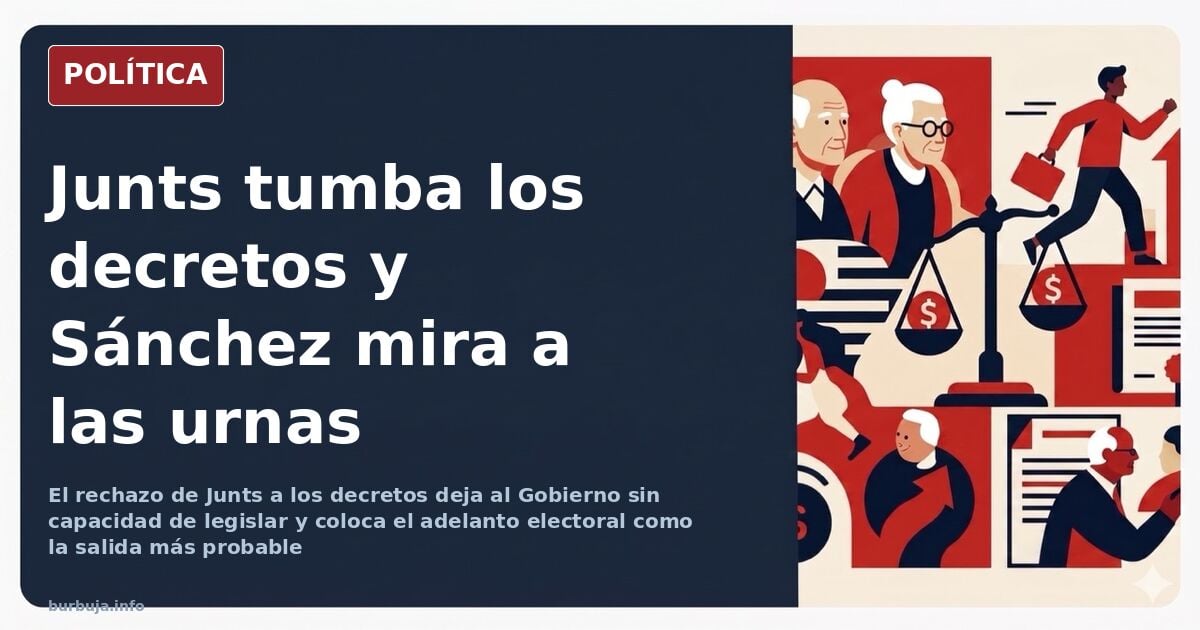 Ilustración editorial de un hemiciclo semivacío y una urna, símbolo del posible adelanto electoral tras el rechazo de Junts