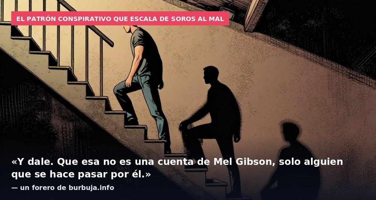 El patrón conspirativo que escala de Soros al mal: «Y dale. Que esa no es una cuenta de Mel Gibson, solo alguien que se hace pasar por él.» — un forero de burbuja.info