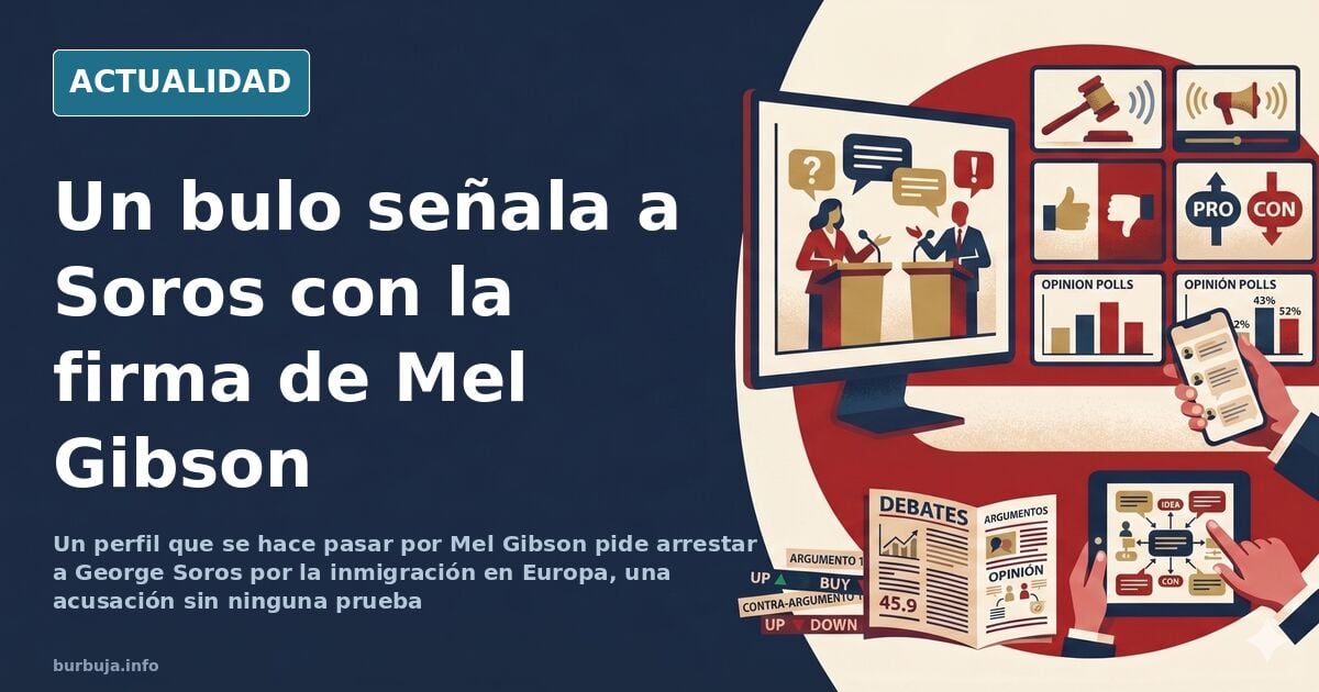 Pantalla de móvil con un mensaje atribuido a Mel Gibson sobre George Soros y la inmigración en Europa