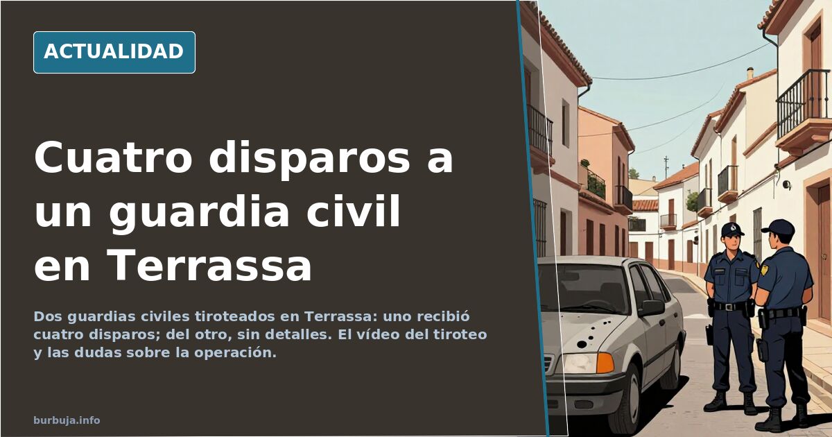 Calle urbana de Terrassa con dos coches estacionados y cinta policial, escenario del tiroteo a los guardias civiles