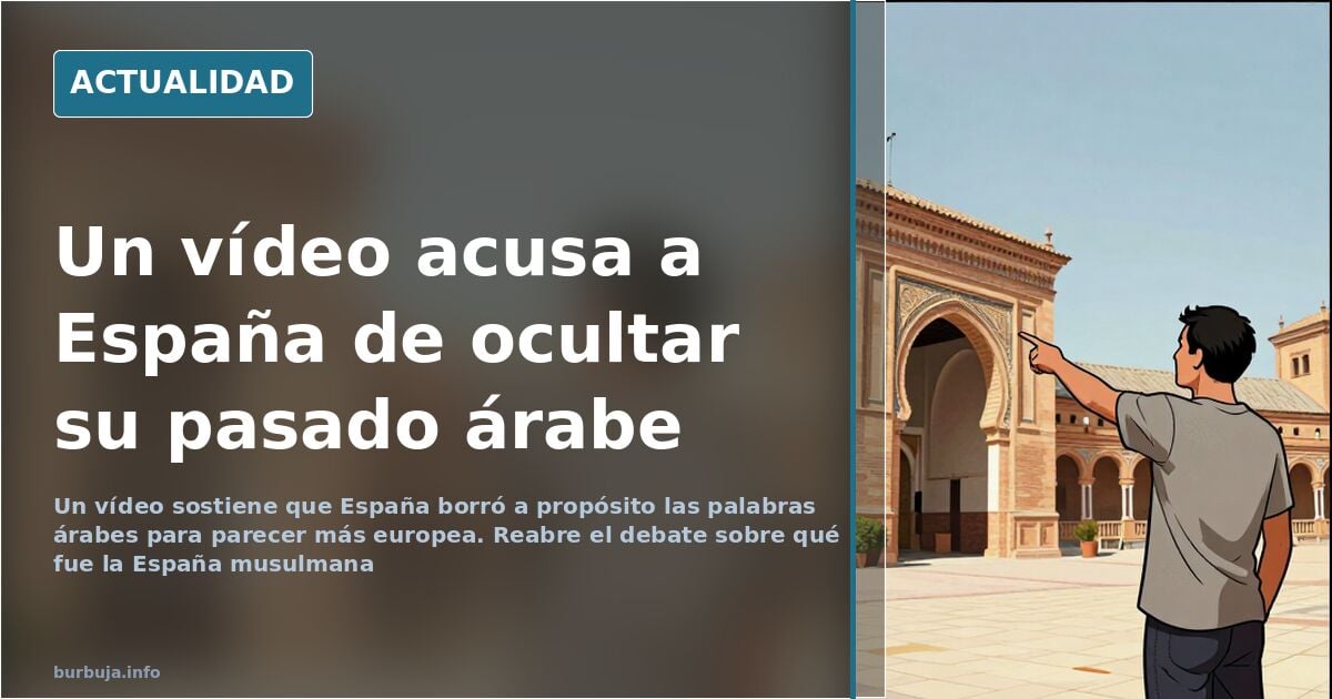 Arco de herradura de un patio andalusí junto a un diccionario abierto, símbolo del debate sobre el pasado árabe de España