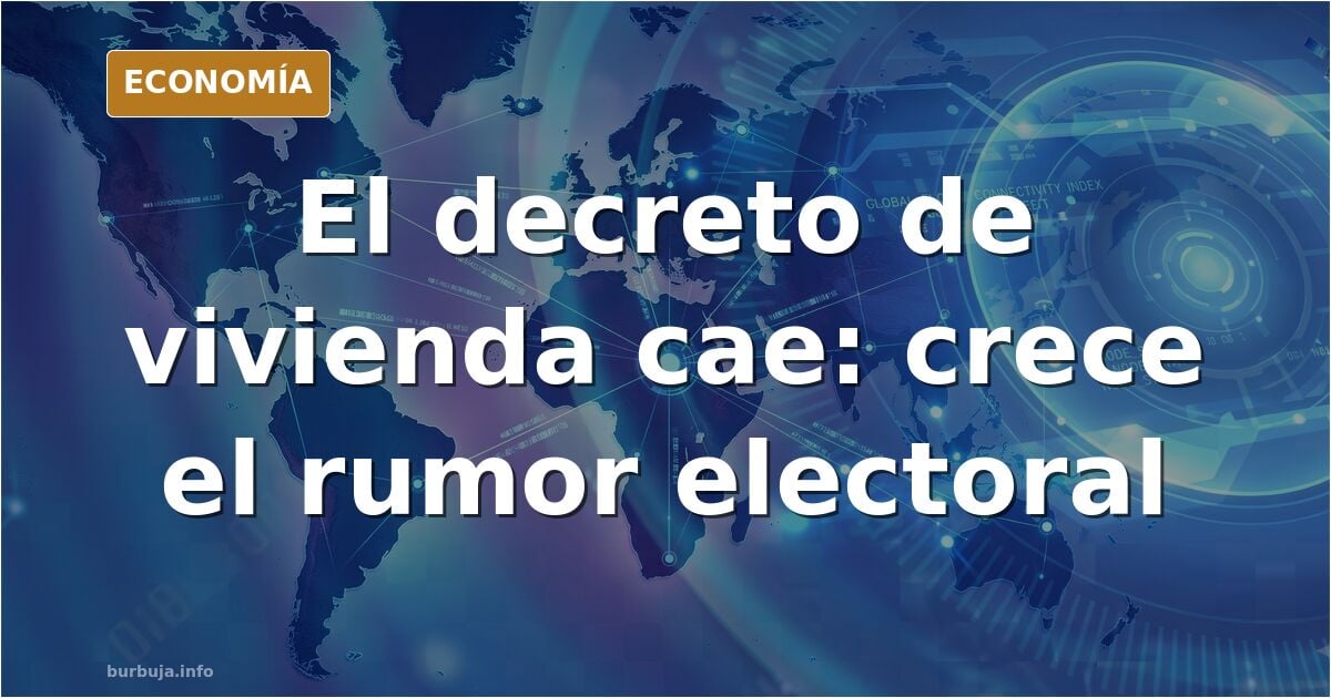 Ilustración editorial de un hemiciclo con un decreto de vivienda rechazado sobre la mesa