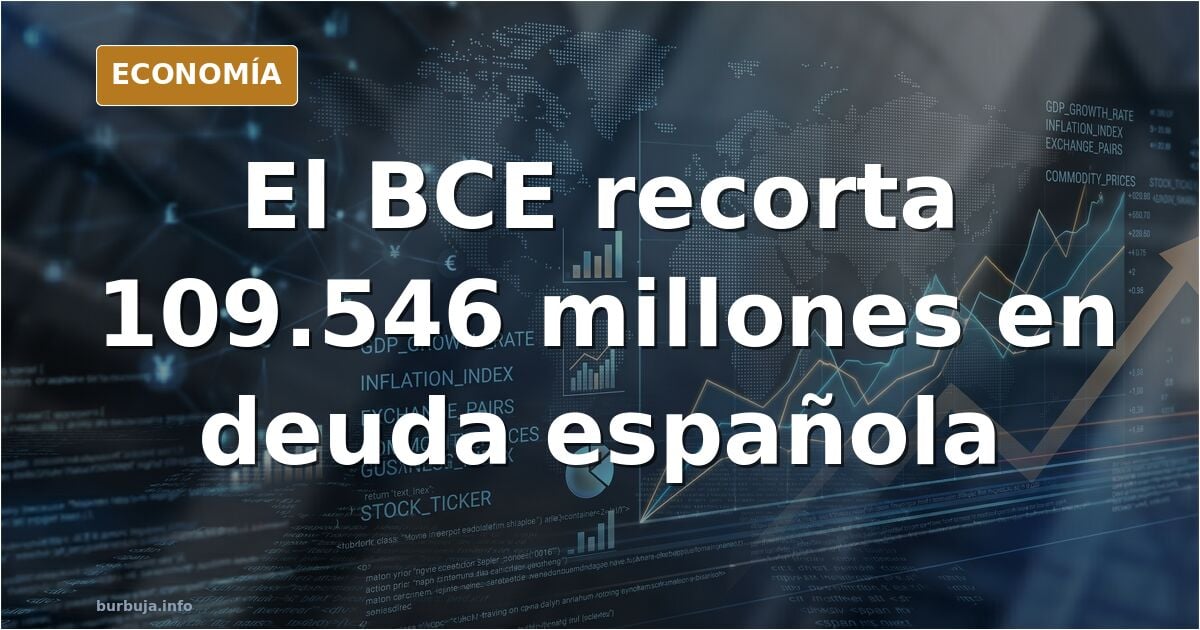 Ilustración editorial: barra dorada descendente ante un edificio europeo, caída de las tenencias del BCE de deuda española