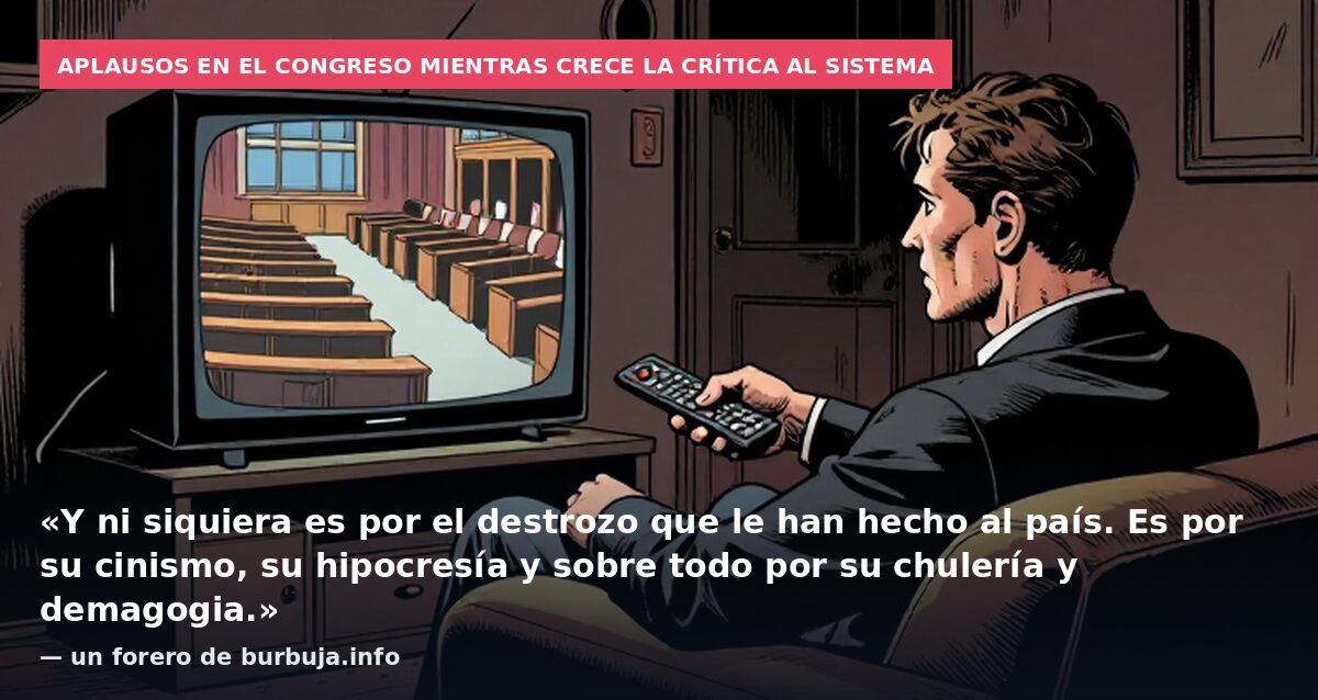 Aplausos en el Congreso mientras crece la crítica al sistema: «Y ni siquiera es por el destrozo que le han hecho al país. Es por su cinismo, su hipocresía y sobre todo por su chulería y demagogia.» — un forero de burbuja.info