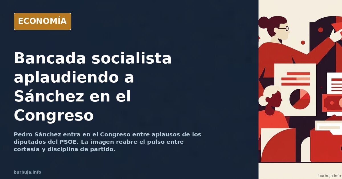 Diputados socialistas puestos en pie aplaudiendo en el hemiciclo del Congreso mientras Pedro Sánchez entra en la sala