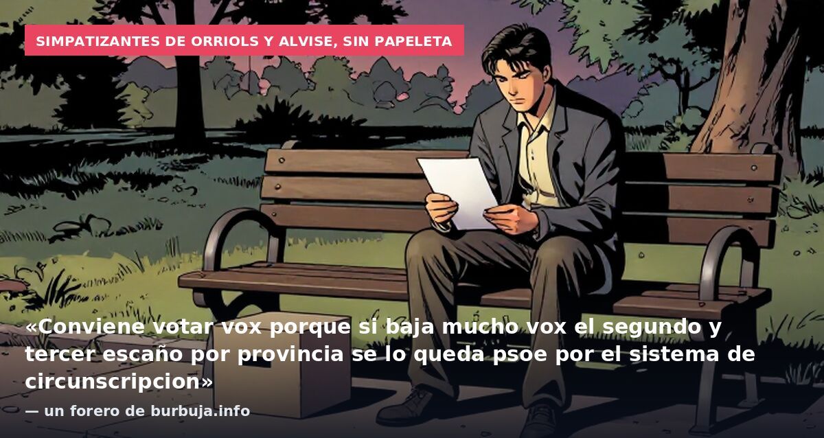 Simpatizantes de Orriols y Alvise, sin papeleta: «Conviene votar vox porque si baja mucho vox el segundo y tercer escaño por provincia se lo queda psoe por el sistema de circunscripcion» — un forero de burbuja.info