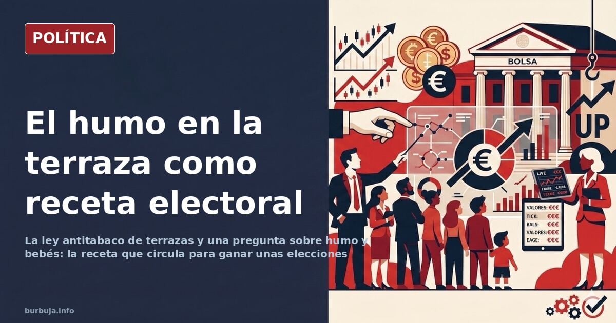 Terraza de bar con mesas ocupadas, ilustración editorial sobre la ley antitabaco en terrazas