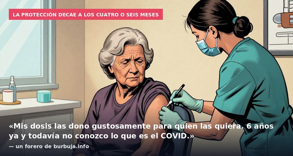 La protección decae a los cuatro o seis meses: «Mis dosis las dono gustosamente para quien las quiera. 6 años ya y todavía no conozco lo que es el COVID.» — un forero de burbuja.info