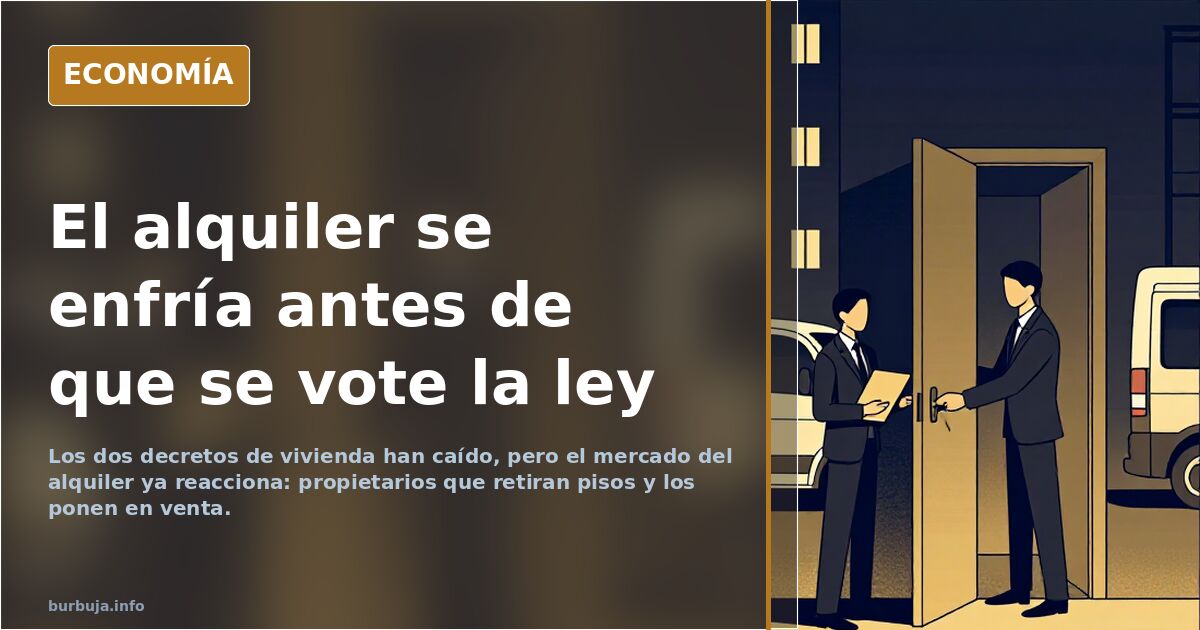 Ilustración editorial sobre el mercado del alquiler en España tras la caída de los decretos de vivienda: propietarios y ofert