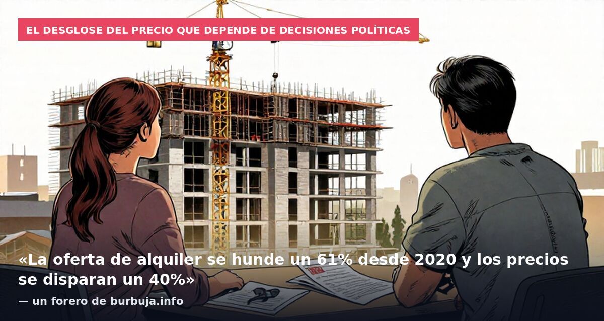 El desglose del precio que depende de decisiones políticas: «La oferta de alquiler se hunde un 61% desde 2020 y los precios se disparan un 40%» — un forero de burbuja.info