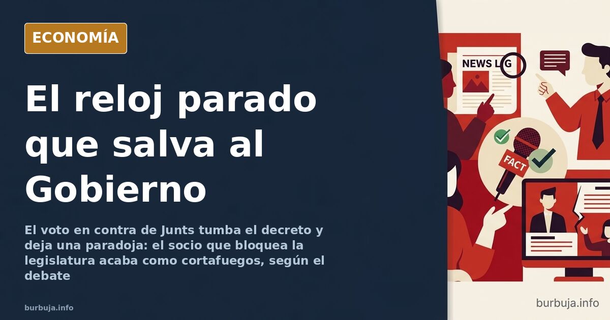 Hemiciclo con escaños y un papel de voto, ilustración editorial sobre los decretos y el cálculo electoral de Junts