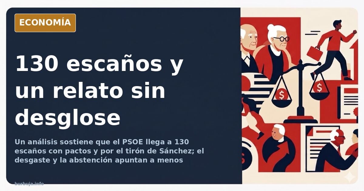Ilustración editorial sobria de un carrito de la compra junto a un gráfico de escaños en azul marino y dorado
