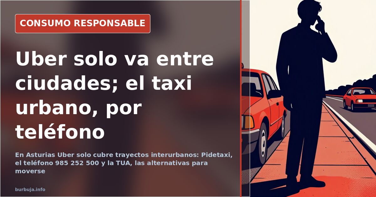 Calle de una ciudad asturiana con un taxi parado y un autobús urbano de la TUA al fondo