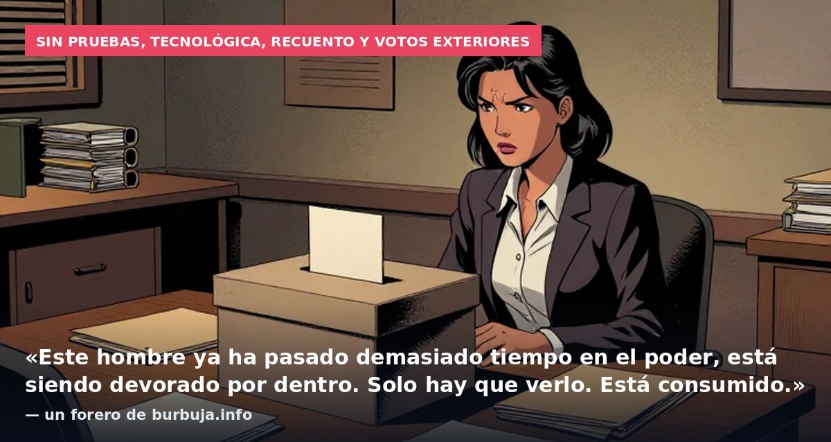 Sin pruebas, tecnológica, recuento y votos exteriores: «Este hombre ya ha pasado demasiado tiempo en el poder, está siendo devorado por dentro. Solo hay que verlo. Está consumido.» — un forero de burbuja.info