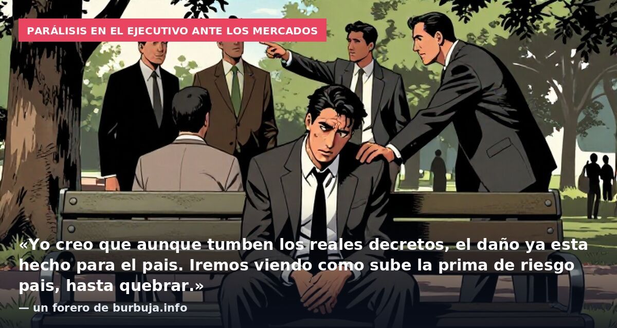 Parálisis en el Ejecutivo ante los mercados: «Yo creo que aunque tumben los reales decretos, el daño ya esta hecho para el pais. Iremos viendo como sube la prima de riesgo pais, hasta quebrar.» — un forero de burbuja.info