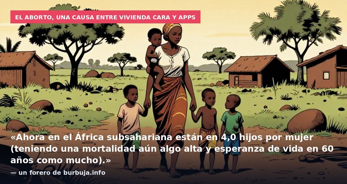 El aborto, una causa entre vivienda cara y apps: «Ahora en el África subsahariana están en 4,0 hijos por mujer (teniendo una mortalidad aún algo alta y esperanza de vida en 60 años como mucho).» — un forero de burbuja.info