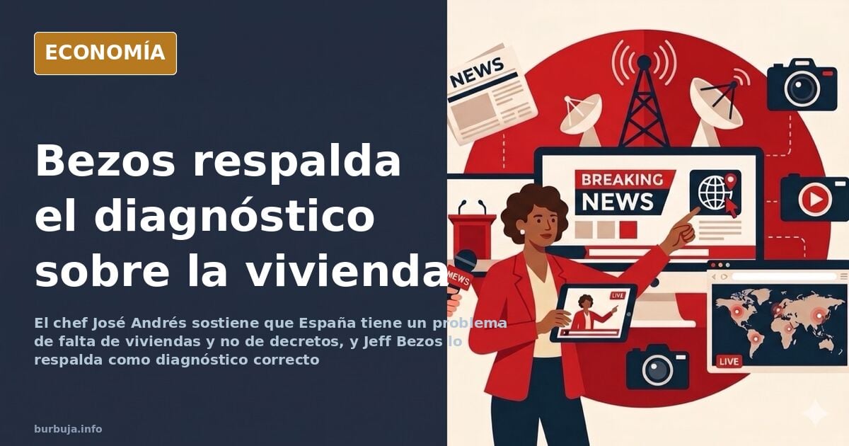 Ilustración editorial con un chef y un empresario frente a un bloque de viviendas y un gráfico de oferta y demanda