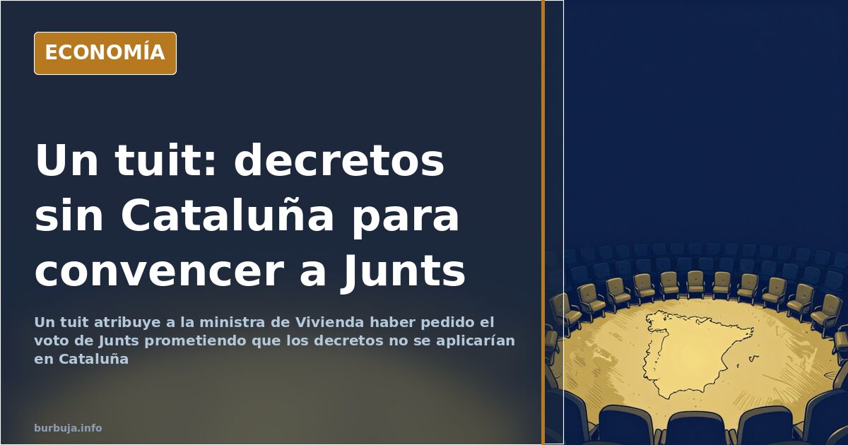 Ilustración editorial de un hemiciclo y un mapa de España con Cataluña fuera del ámbito de los decretos de vivienda, según el