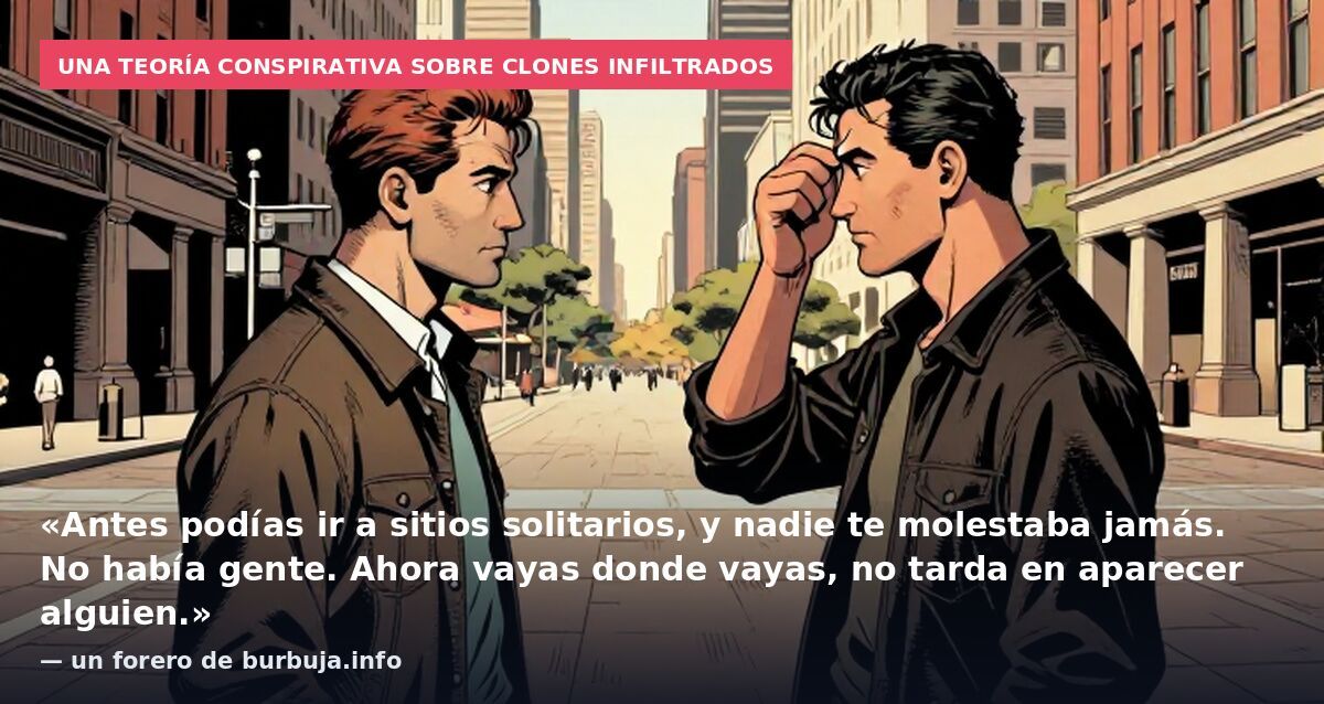 Una teoría conspirativa sobre clones infiltrados: «Antes podías ir a sitios solitarios, y nadie te molestaba jamás. No había gente. Ahora vayas donde vayas, no tarda en aparecer alguien.» — un forero de burbuja.info