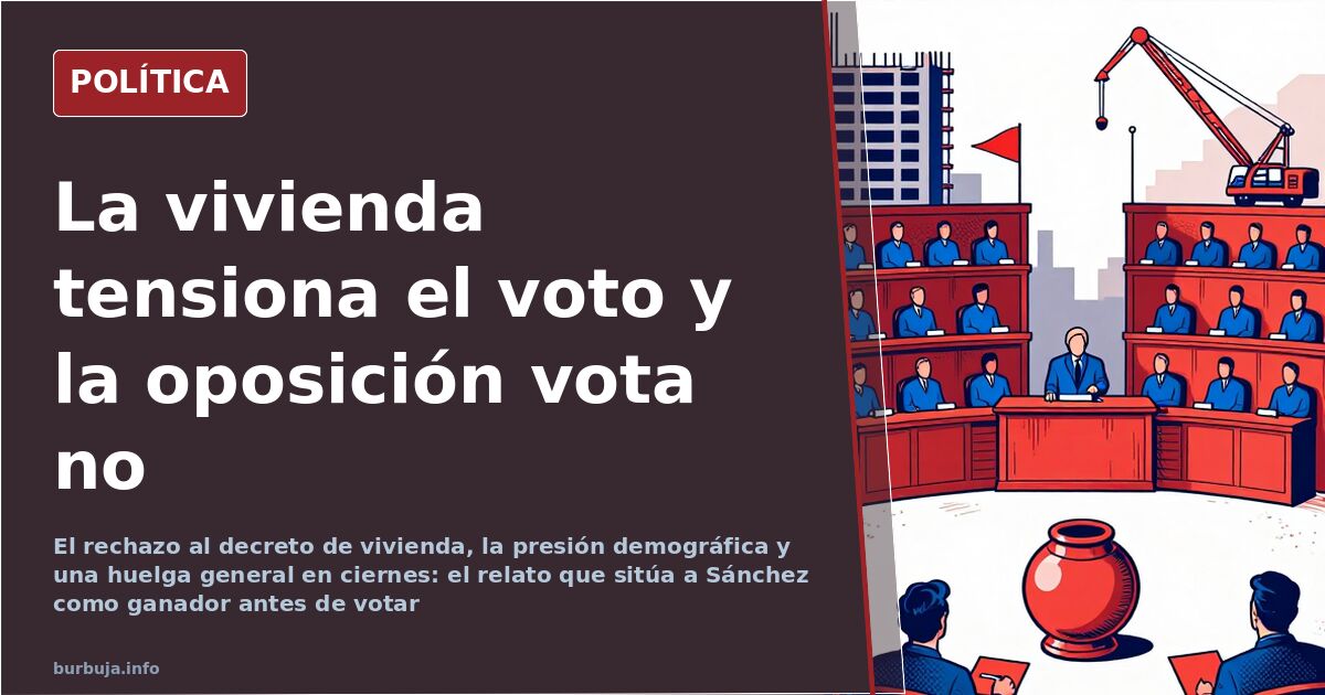 Ilustración editorial de un hemiciclo con urnas y escaños que simboliza la tensión por el precio de la vivienda y el voto