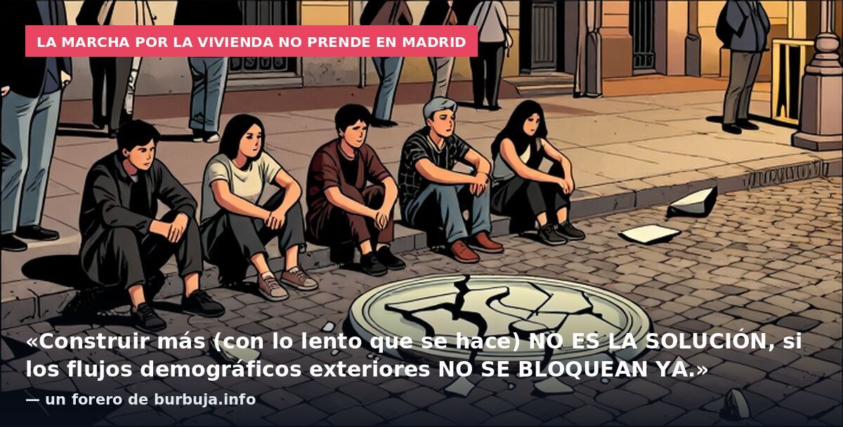 La marcha por la vivienda no prende en Madrid: «Construir más (con lo lento que se hace) NO ES LA SOLUCIÓN, si los flujos demográficos exteriores NO SE BLOQUEAN YA.» — un forero de burbuja.info