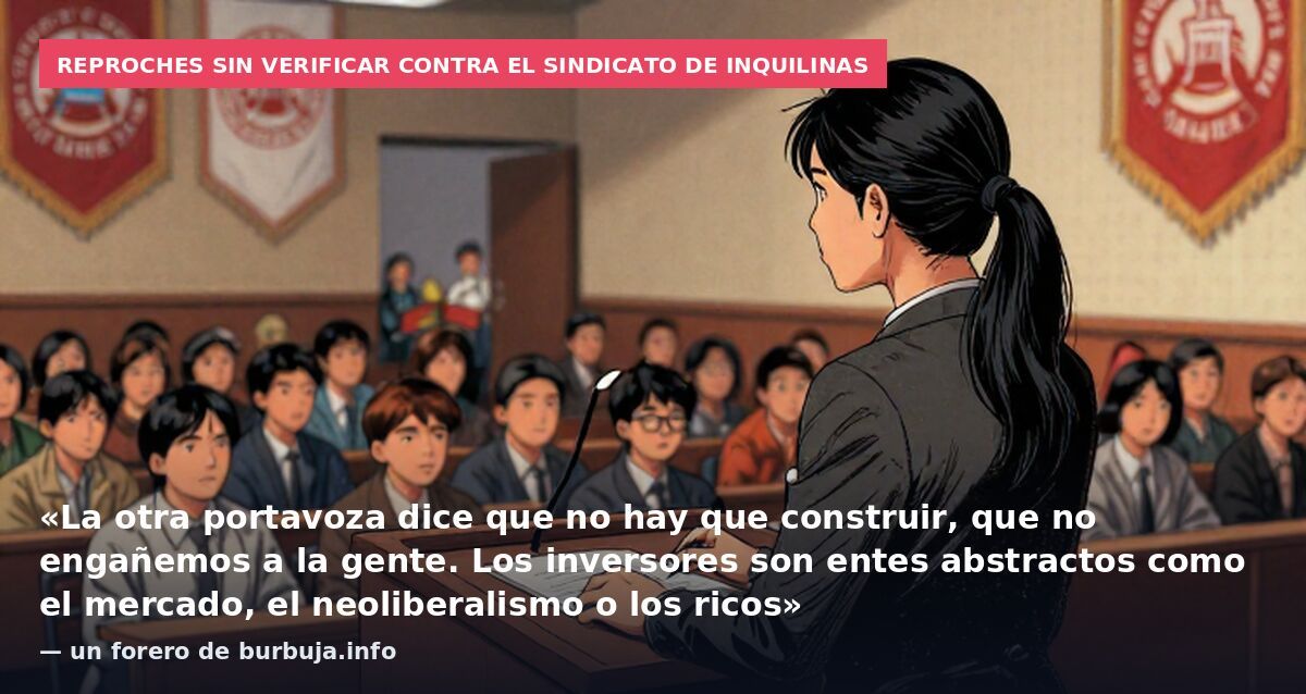 Reproches sin verificar contra el sindicato de inquilinas: «La otra portavoza dice que no hay que construir, que no engañemos a la gente. Los inversores son entes abstractos como el mercado, el neoliberalismo o los ricos» — un forero de burbuja.info