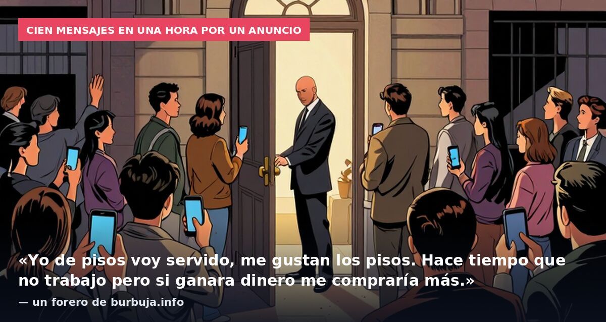 Cien mensajes en una hora por un anuncio: «Yo de pisos voy servido, me gustan los pisos. Hace tiempo que no trabajo pero si ganara dinero me compraría más.» — un forero de burbuja.info