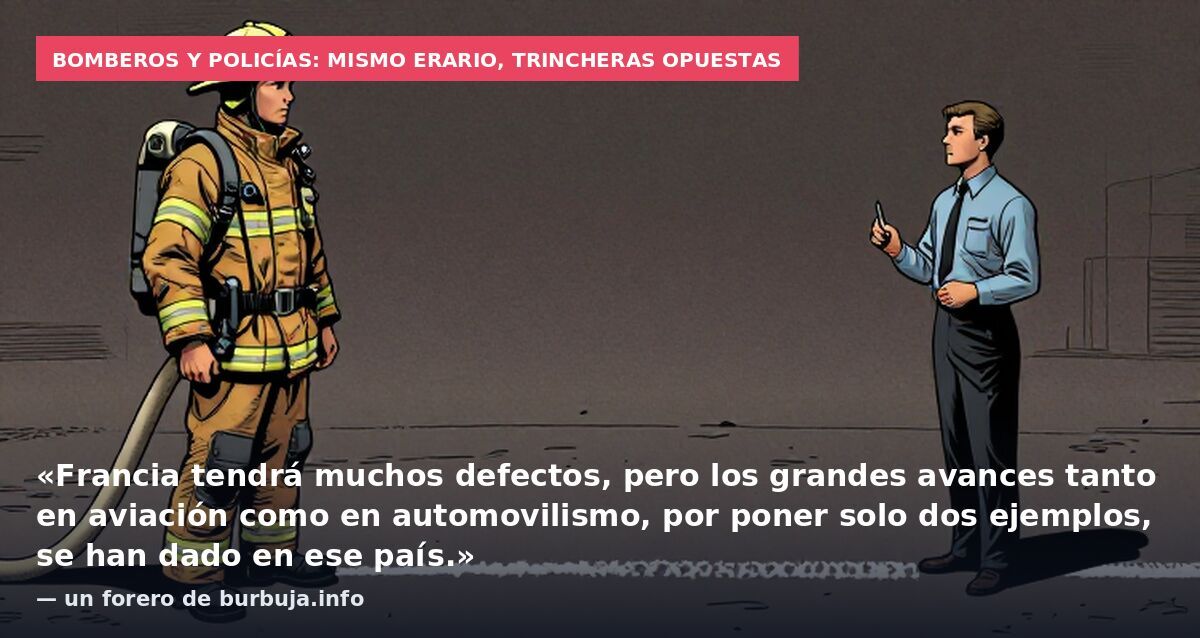 Bomberos y policías: mismo erario, trincheras opuestas: «Francia tendrá muchos defectos, pero los grandes avances tanto en aviación como en automovilismo, por poner solo dos ejemplos, se han dado en ese país.» — un forero de burbuja.info