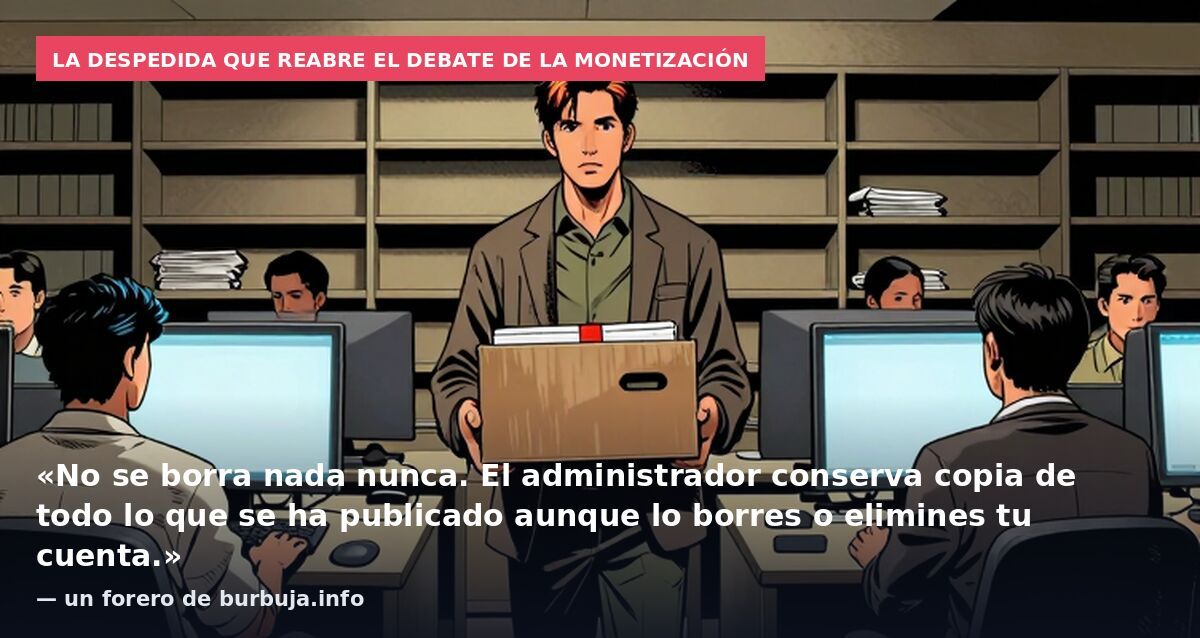 La despedida que reabre el debate de la monetización: «No se borra nada nunca. El administrador conserva copia de todo lo que se ha publicado aunque lo borres o elimines tu cuenta.» — un forero de burbuja.info