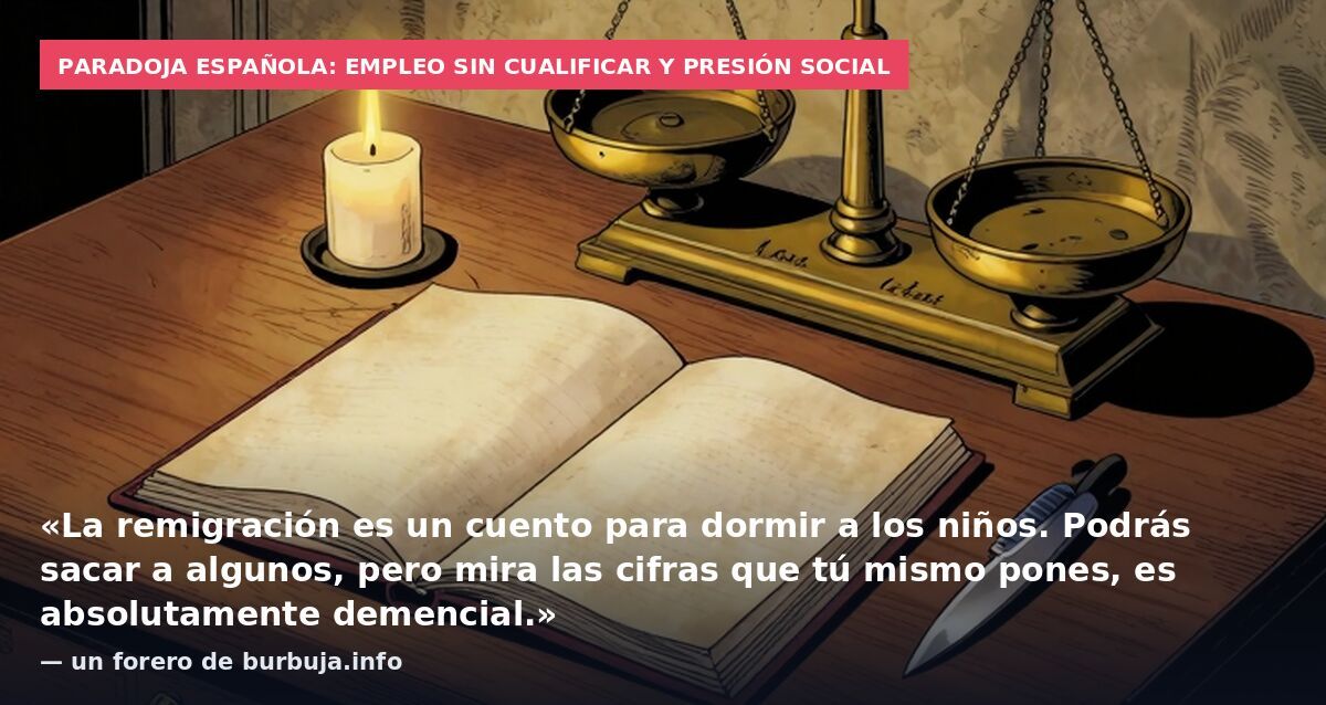 Paradoja española: empleo sin cualificar y presión social: «La remigración es un cuento para dormir a los niños. Podrás sacar a algunos, pero mira las cifras que tú mismo pones, es absolutamente demencial.» — un forero de burbuja.info