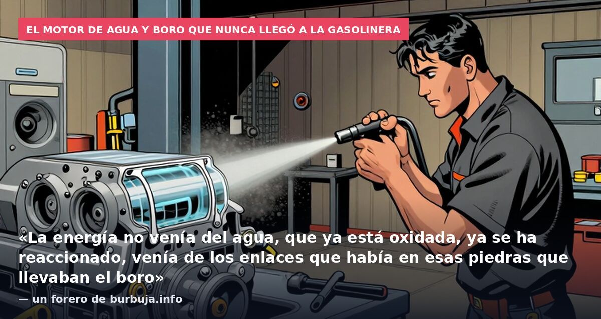 El motor de agua y boro que nunca llegó a la gasolinera: «La energía no venía del agua, que ya está oxidada, ya se ha reaccionado, venía de los enlaces que había en esas piedras que llevaban el boro» — un forero de burbuja.info