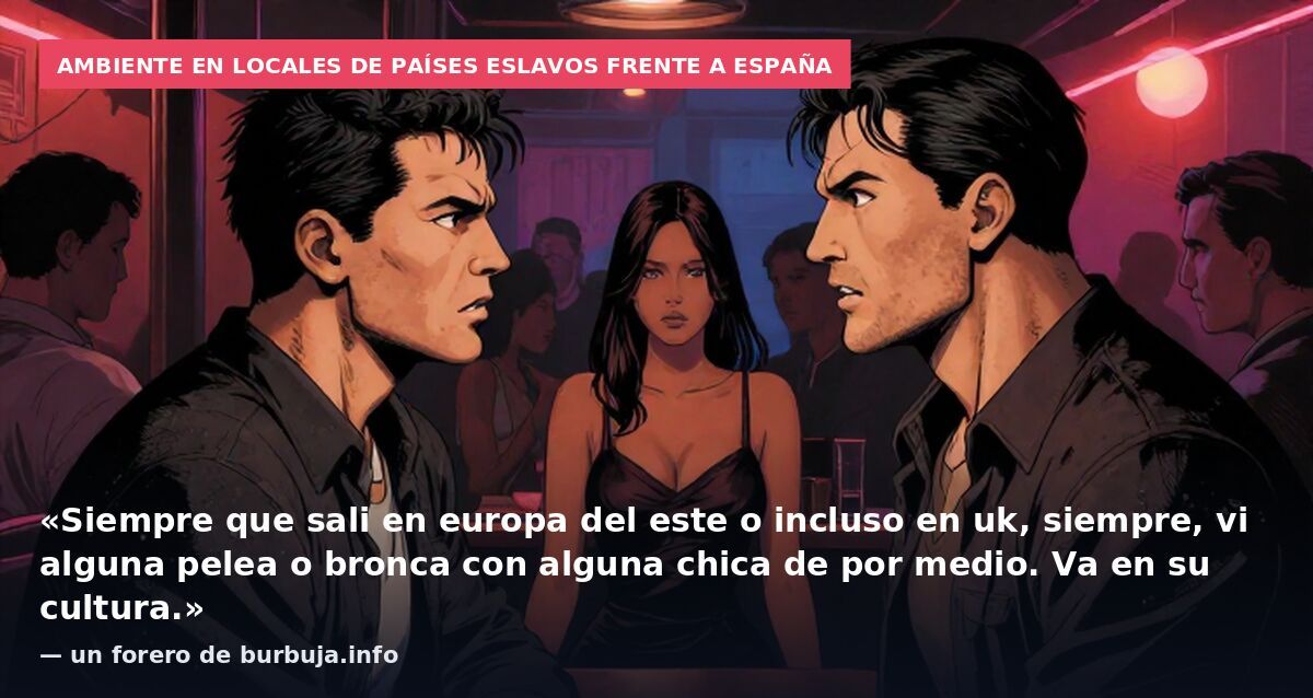 Ambiente en locales de países eslavos frente a España: «Siempre que sali en europa del este o incluso en uk, siempre, vi alguna pelea o bronca con alguna chica de por medio. Va en su cultura.» — un forero de burbuja.info
