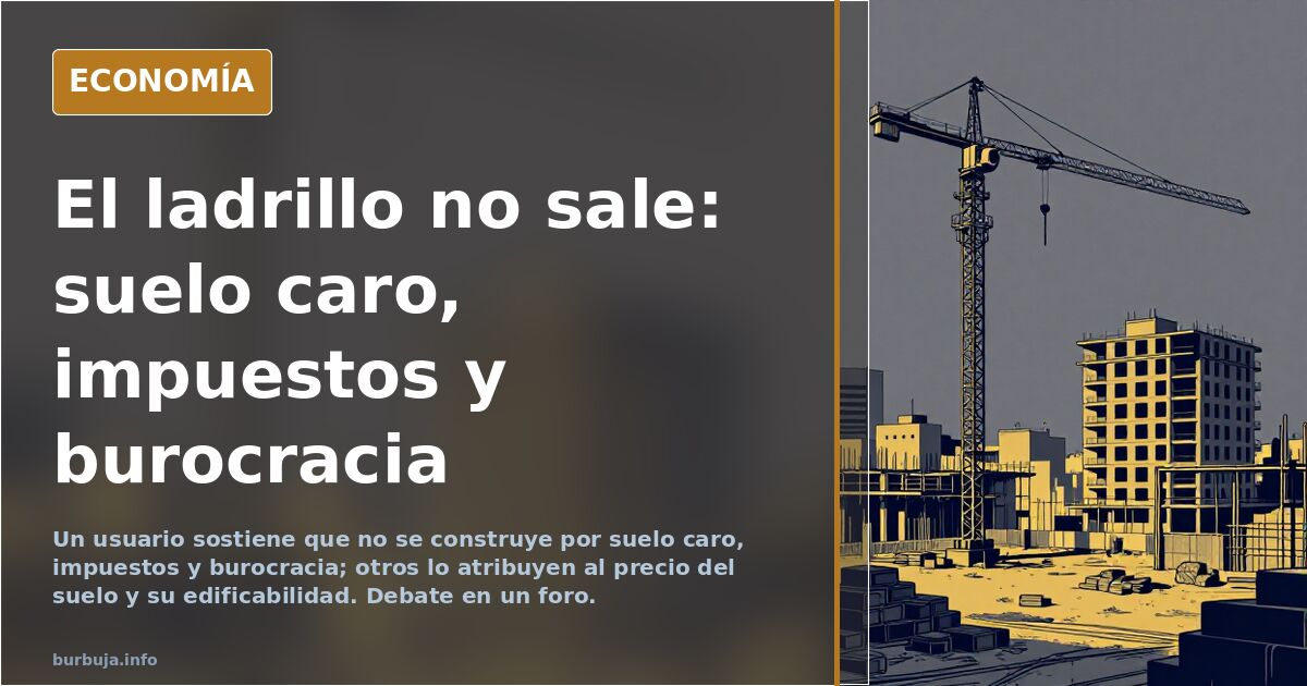 Ilustración editorial de un solar urbano vacío con grúa y edificios al fondo, símbolo de la falta de construcción de vivienda