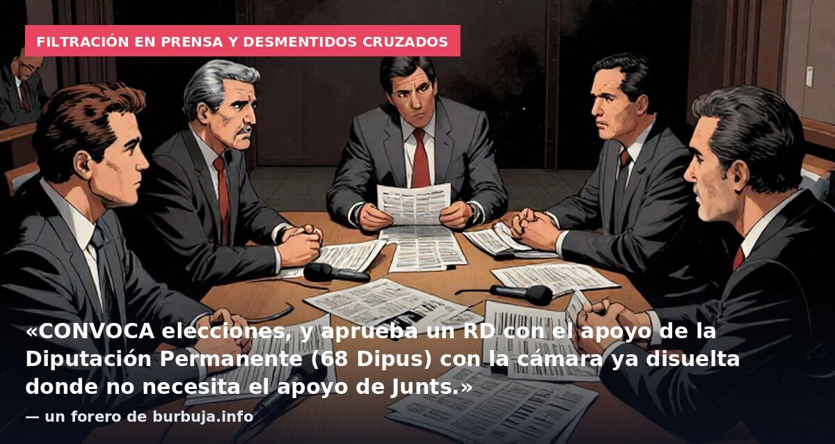 Filtración en prensa y desmentidos cruzados: «CONVOCA elecciones, y aprueba un RD con el apoyo de la Diputación Permanente (68 Dipus) con la cámara ya disuelta donde no necesita el apoyo de Junts.» — un forero de burbuja.info