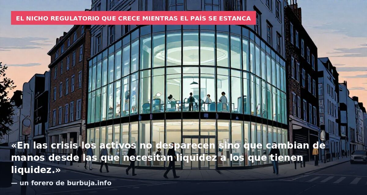 El nicho regulatorio que crece mientras el país se estanca: «En las crisis los activos no desparecen sino que cambian de manos desde las que necesitan liquidez a los que tienen liquidez.» — un forero de burbuja.info