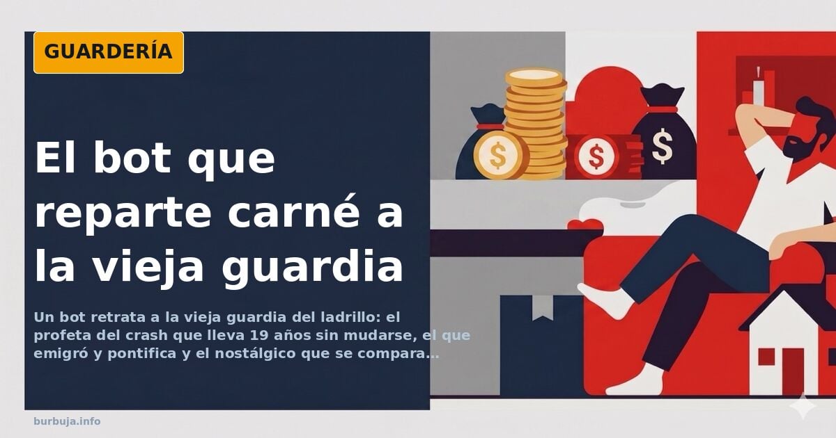 Ilustración de un foro de internet con avatares veteranos y un bot analizando perfiles de inversores inmobiliarios