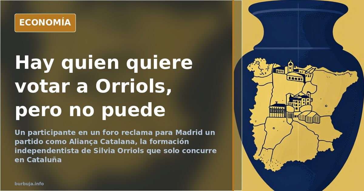 Ilustración editorial de una urna y el contraste entre Cataluña y Madrid en el debate sobre votar a Aliança Catalana