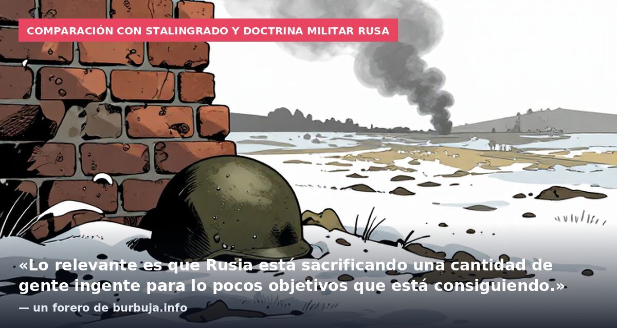 Comparación con Stalingrado y doctrina militar rusa: «Lo relevante es que Rusia está sacrificando una cantidad de gente ingente para lo pocos objetivos que está consiguiendo.» — un forero de burbuja.info