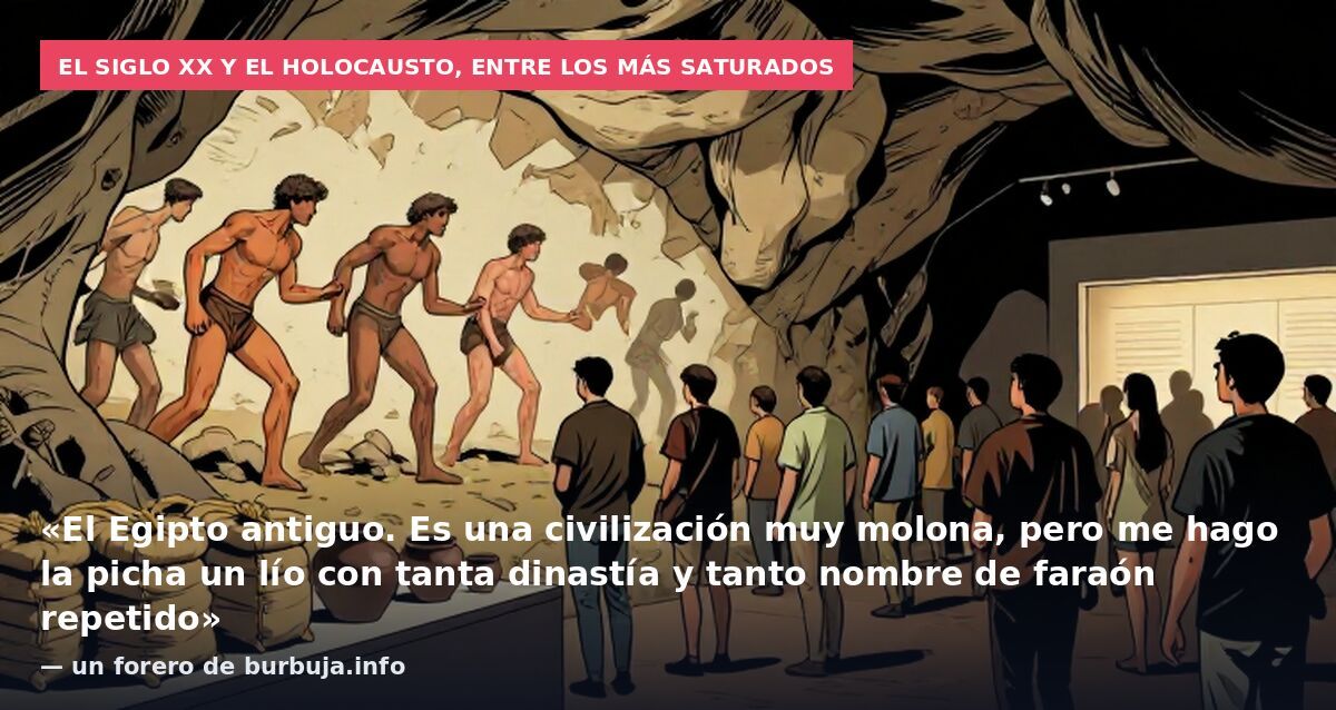 El siglo XX y el Holocausto, entre los más saturados: «El Egipto antiguo. Es una civilización muy molona, pero me hago la picha un lío con tanta dinastía y tanto nombre de faraón repetido» — un forero de burbuja.info
