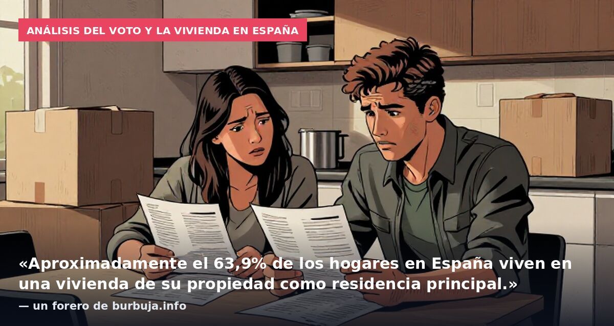Análisis del voto y la vivienda en España: «Aproximadamente el 63,9% de los hogares en España viven en una vivienda de su propiedad como residencia principal.» — un forero de burbuja.info